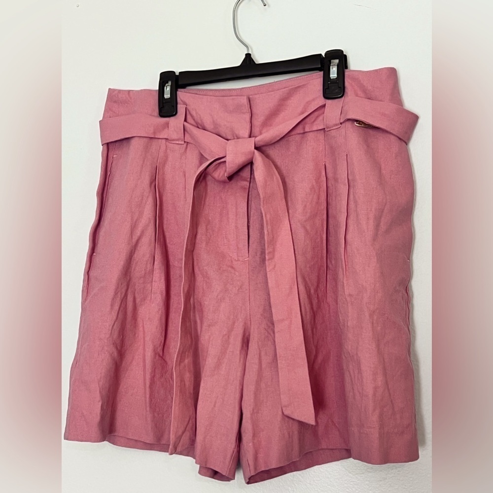 NWT MARC NEW YORK APRICOT LINEN BLEND BELTED SHORTS SZ MEDIUM